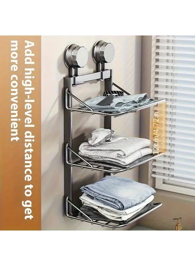 Cream Wall Mounted Bathroom Towel Rack Foldable Metal Suction Cup No Drilling Required - Image 3