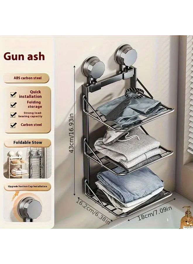 Cream Wall Mounted Bathroom Towel Rack Foldable Metal Suction Cup No Drilling Required - Image 5