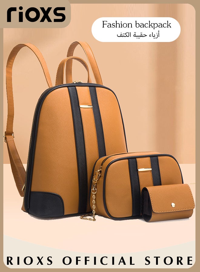 RIOXS 3 pcs Women Fashion Bags Large Capacity Shoulder Backpack and Handbags for Women Fashion Leather Satchel Purses, Women's PU Leather Handbag Combo  - Image 2