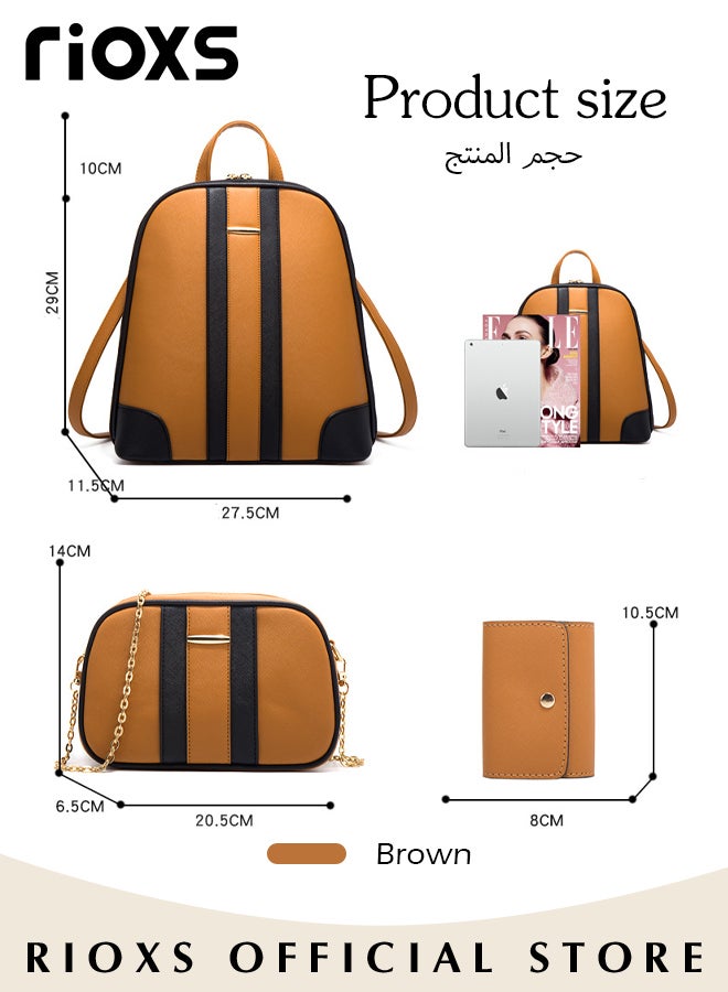 RIOXS 3 pcs Women Fashion Bags Large Capacity Shoulder Backpack and Handbags for Women Fashion Leather Satchel Purses, Women's PU Leather Handbag Combo  - Image 3