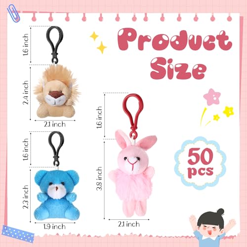 Simgoing 50 Pcs Mini Plush Animal Keychains for Kids Cute Forest Stuffed Toys Bulk for Spring Easter Basket Stuffers Valentines Party Favors Birthday Gifts Classroom Prizes Carnival Goodies Bags - Image 5