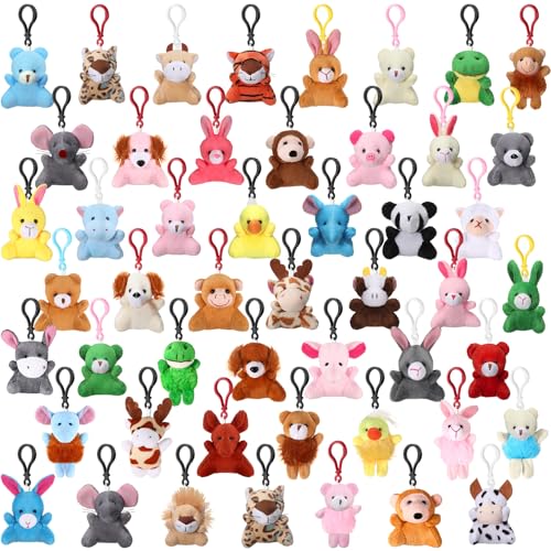 Simgoing 50 Pcs Mini Plush Animal Keychains for Kids Cute Forest Stuffed Toys Bulk for Spring Easter Basket Stuffers Valentines Party Favors Birthday Gifts Classroom Prizes Carnival Goodies Bags - Image 1