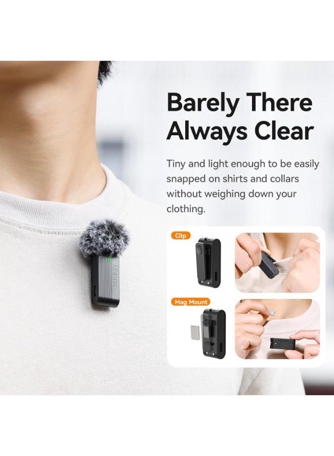 يولانزي ميكروفون لافالير لاسلكي A100 للكاميرا والهاتف مزود بمنفذ USB C/3.5 مم/قابس، 32 كيلو هرتز 16 بت، إلغاء الضوضاء، بطارية تدوم 13.5 ساعة، ميكروفون بمشبك لمقاطع الفيديو والبودكاست والمدونات الصوتية على يوتيوب - Image 5