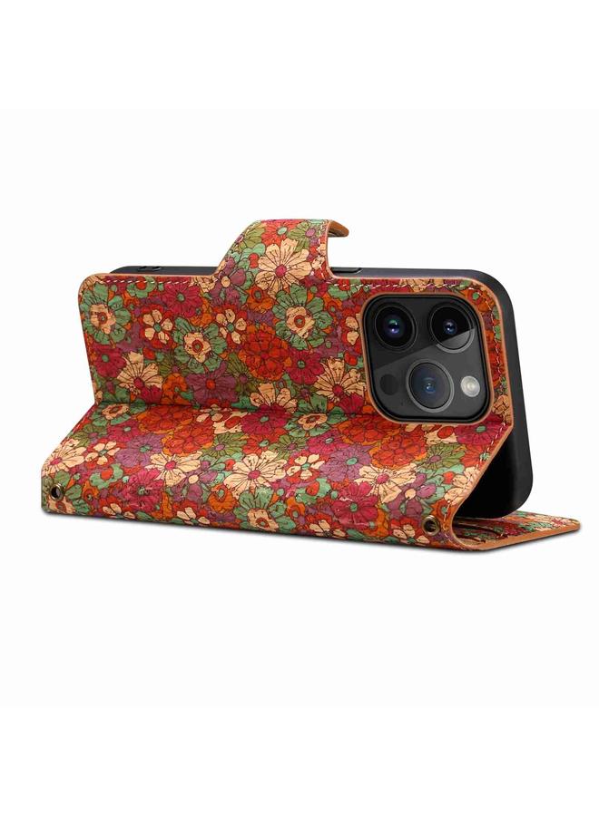 Denior Case For iPhone 15 Pro Max Flower Language Series Cork Fabric Oil Edge Leather Phone Case - Image 5