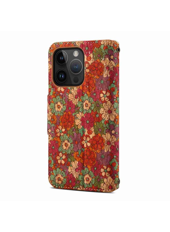 Denior Case For iPhone 15 Pro Max Flower Language Series Cork Fabric Oil Edge Leather Phone Case - Image 3