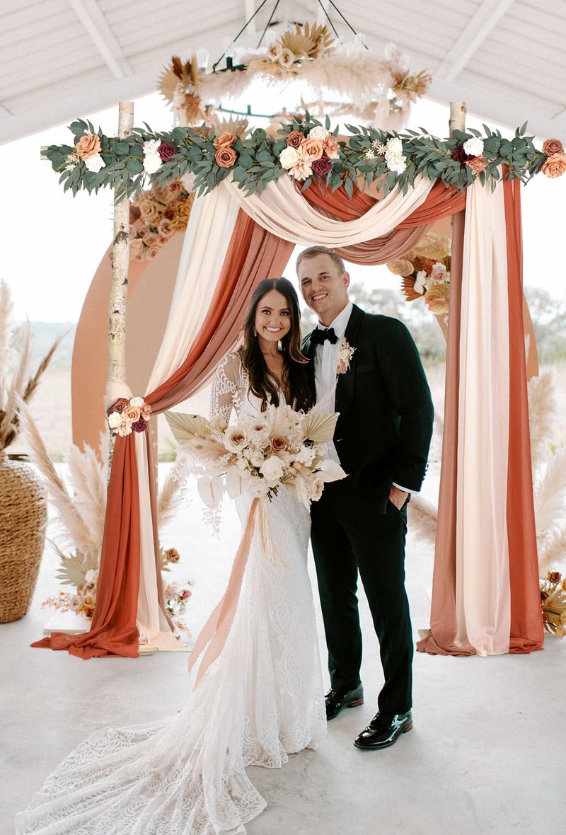 DearHouse 3 Panel Wedding Arch Draping Fabric,29.5" x18Ft Pearl Fabric Drapes for Wedding Sheer Backdrop (Champagne+Terracotta+Caramel) - Image 5