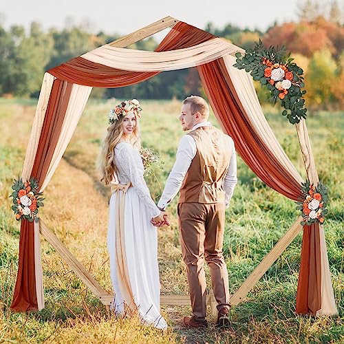 DearHouse 3 Panel Wedding Arch Draping Fabric,29.5" x18Ft Pearl Fabric Drapes for Wedding Sheer Backdrop (Champagne+Terracotta+Caramel) - Image 2