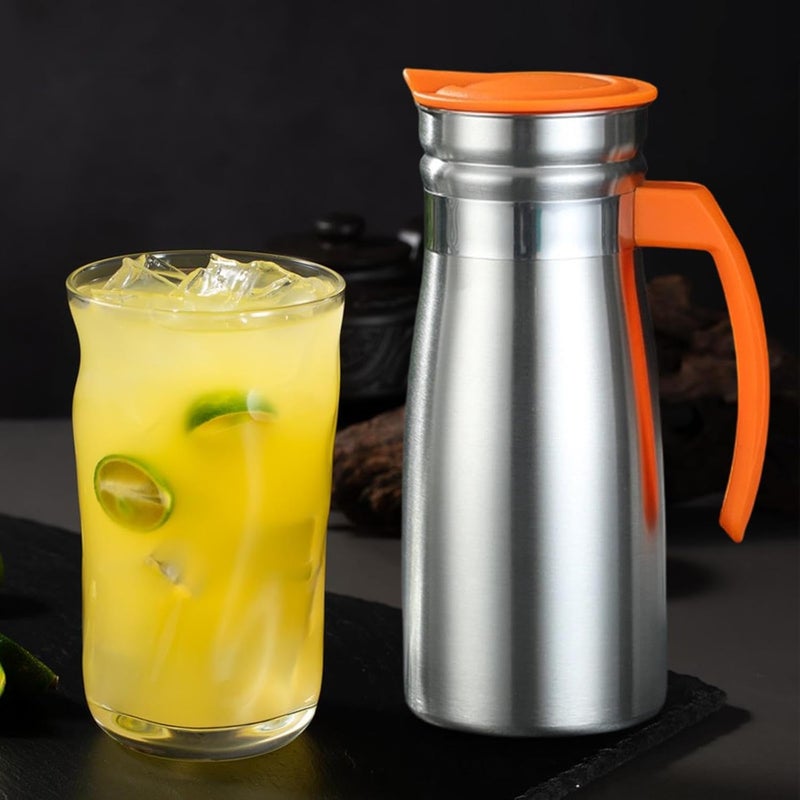 Thermal Coffee Carafe Stainless Steel Vacuum Insulated Kettle Leakproof Beverage Dispenser Water Pitcher with Secure Press Lid Suitable for Home, Orange with Handle - Image 2