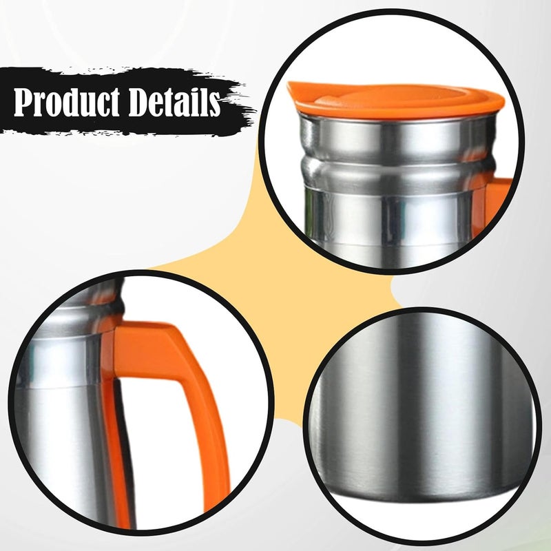 Thermal Coffee Carafe Stainless Steel Vacuum Insulated Kettle Leakproof Beverage Dispenser Water Pitcher with Secure Press Lid Suitable for Home, Orange with Handle - Image 3
