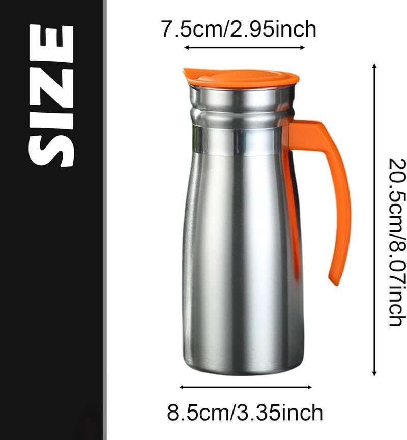 Thermal Coffee Carafe Stainless Steel Vacuum Insulated Kettle Leakproof Beverage Dispenser Water Pitcher with Secure Press Lid Suitable for Home, Orange with Handle - Image 4