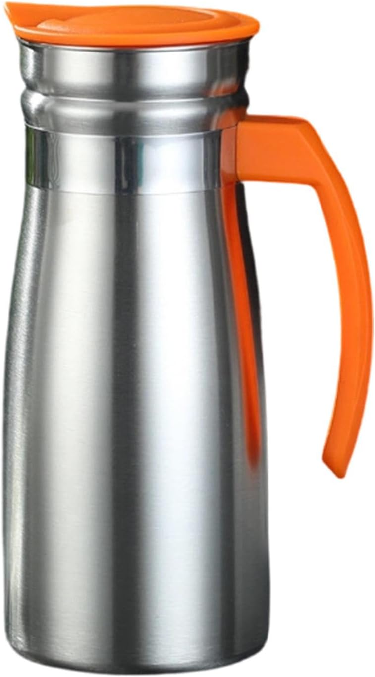 Thermal Coffee Carafe Stainless Steel Vacuum Insulated Kettle Leakproof Beverage Dispenser Water Pitcher with Secure Press Lid Suitable for Home, Orange with Handle - Image 1