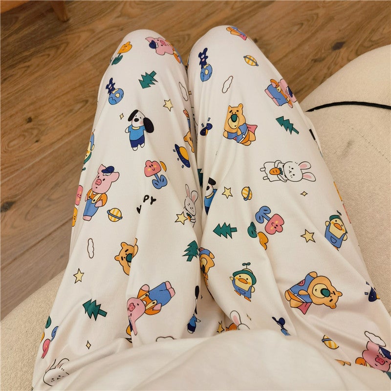 Cartoon Print Leisure Pants for Women Animal World trousers