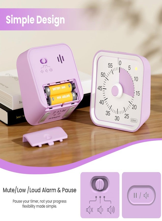 InfPokid Visual Timer with Pause Function, 60 Minute Countdown, Pomodoro Timer for Kids and Adults, Productivity Timer, Time Management for Kitchen Cooking, Study, Teaching, Office Meetings (Purple) - Image 4