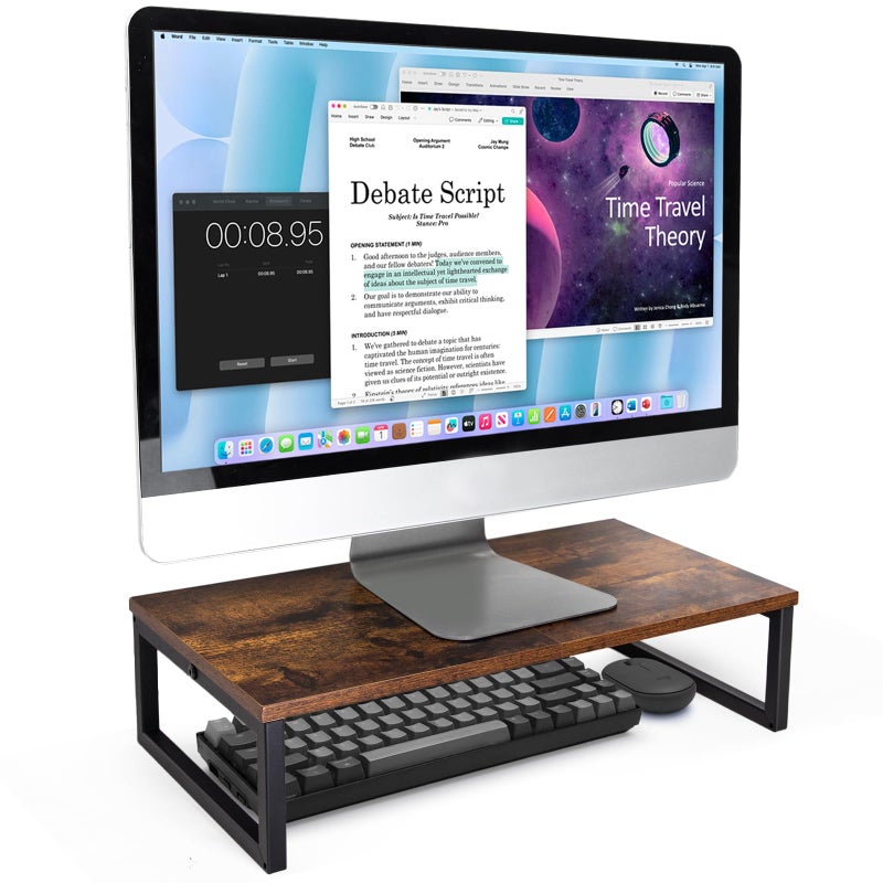ARCOBIS 20 Inch Monitor Riser, Wood & Metal Computer Monitor Stand Riser for Desk, Rustic Brown - Image 1