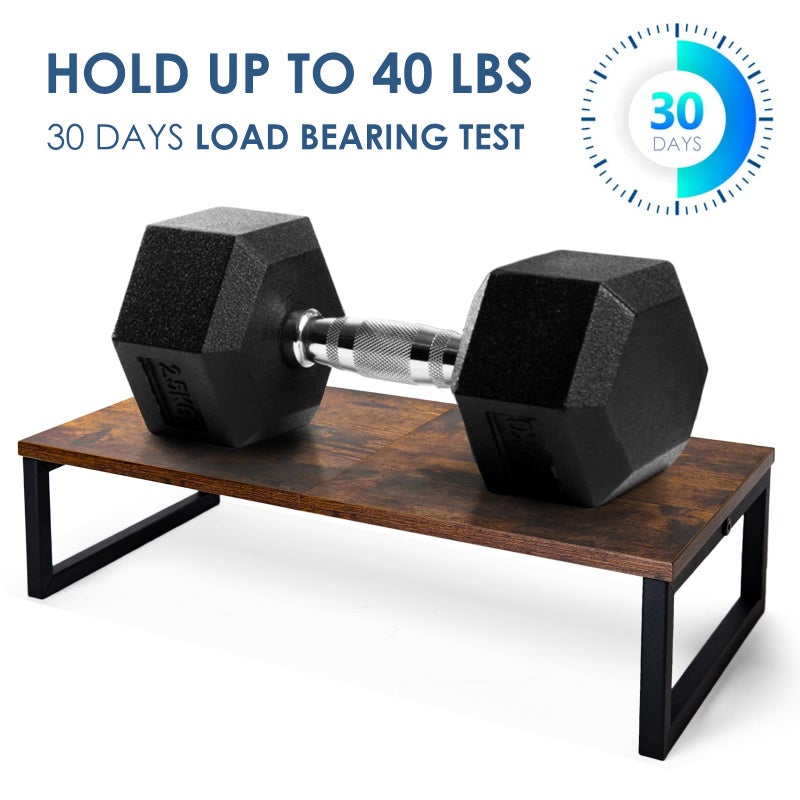 ARCOBIS 20 Inch Monitor Riser, Wood & Metal Computer Monitor Stand Riser for Desk, Rustic Brown - Image 2