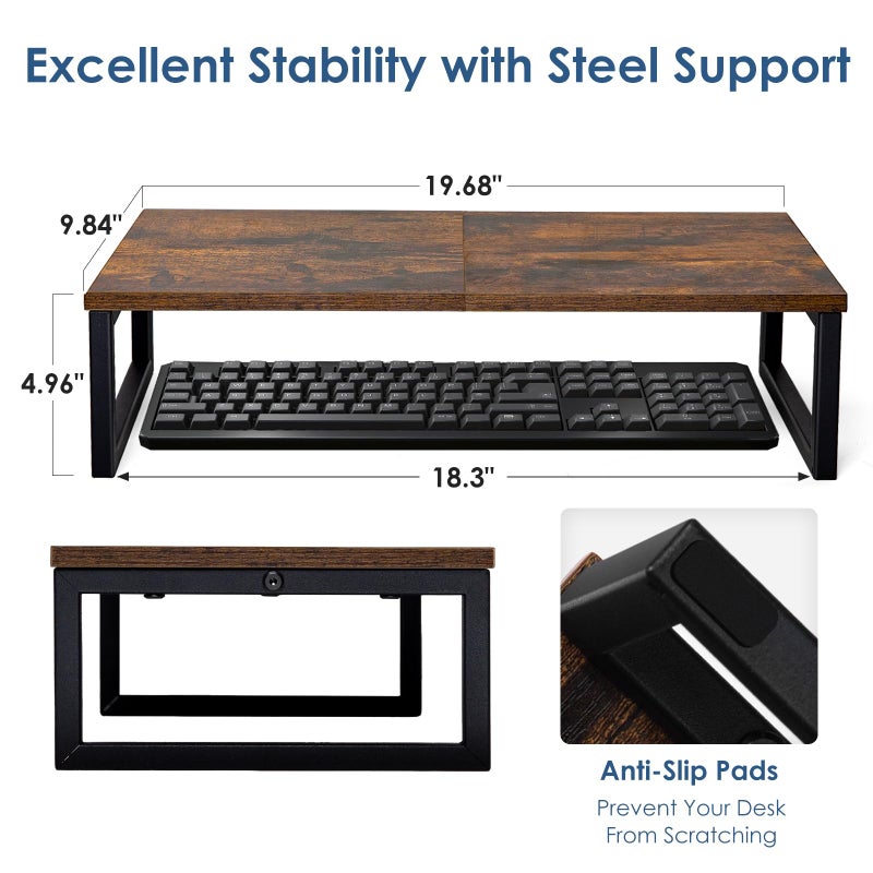ARCOBIS 20 Inch Monitor Riser, Wood & Metal Computer Monitor Stand Riser for Desk, Rustic Brown - Image 3