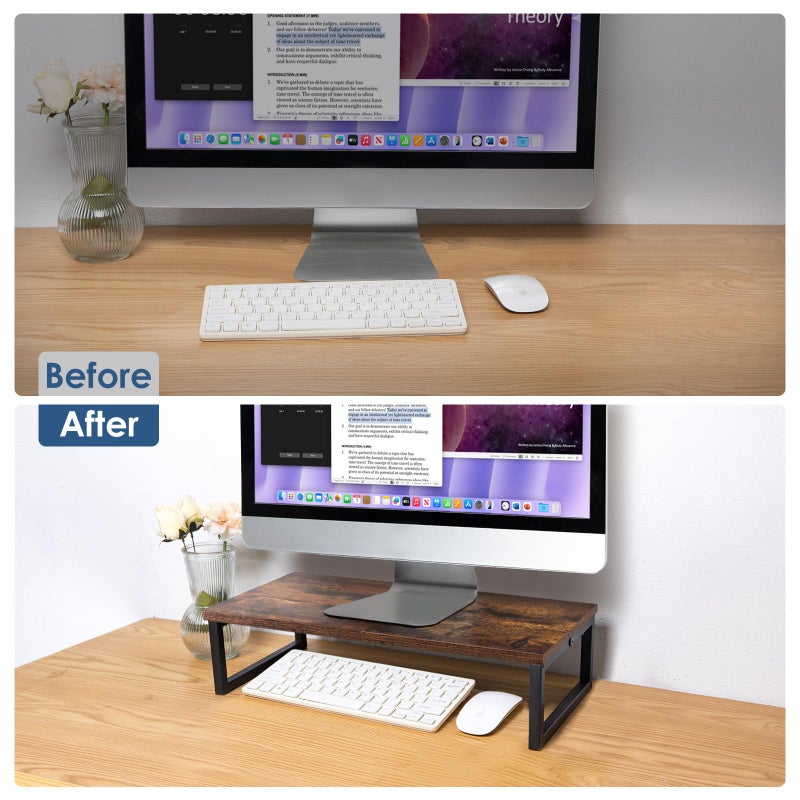 ARCOBIS 20 Inch Monitor Riser, Wood & Metal Computer Monitor Stand Riser for Desk, Rustic Brown - Image 4