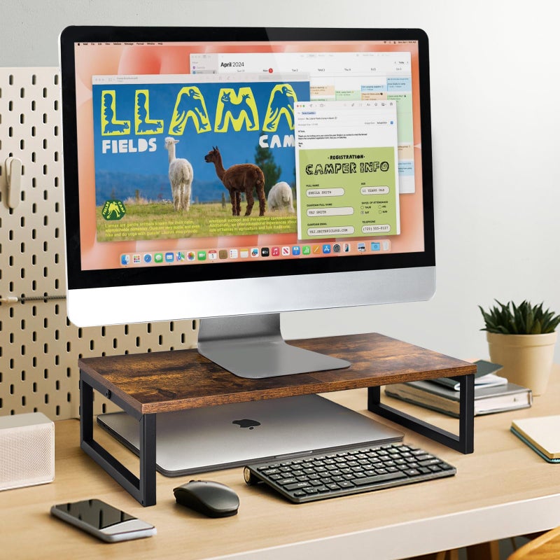 ARCOBIS 20 Inch Monitor Riser, Wood & Metal Computer Monitor Stand Riser for Desk, Rustic Brown - Image 5