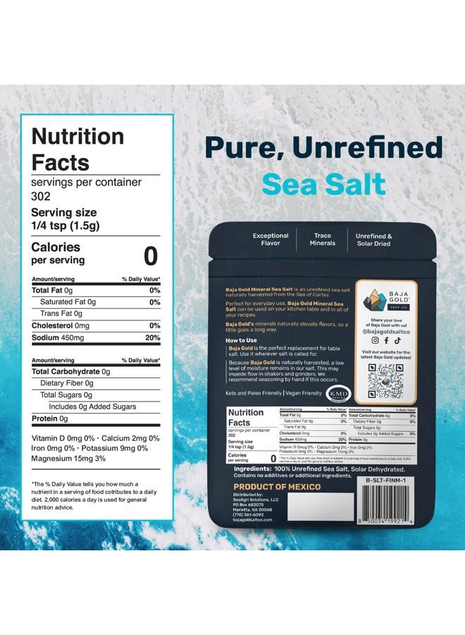 Baja Gold Mineral Sea Salt - Recommended by Gary Brecka - Authentic Fine Grind Salt for Cooking & Baking | Natural Baja Salt for Culinary Uses | Great for Finishing Dishes | 1 lb. Resealable Bag, 300+ - Image 3