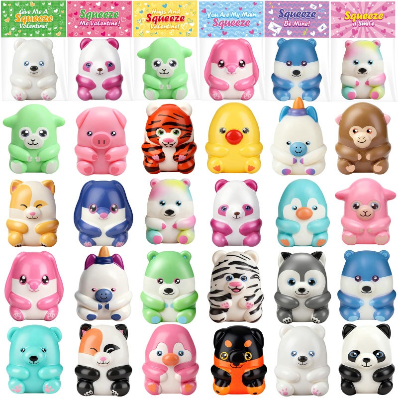 KIZZYEA Valentines Party Favors Valentines Day Gifts for Kids 24 Packs Valentines Day Cards for Kids School with Animal Squeeze Toys Exchange Gifts for Boys Girls Ideal Valentine Classroom Prizes - Image 3