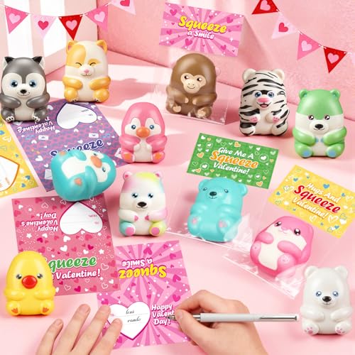 KIZZYEA Valentines Party Favors Valentines Day Gifts for Kids 24 Packs Valentines Day Cards for Kids School with Animal Squeeze Toys Exchange Gifts for Boys Girls Ideal Valentine Classroom Prizes - Image 5