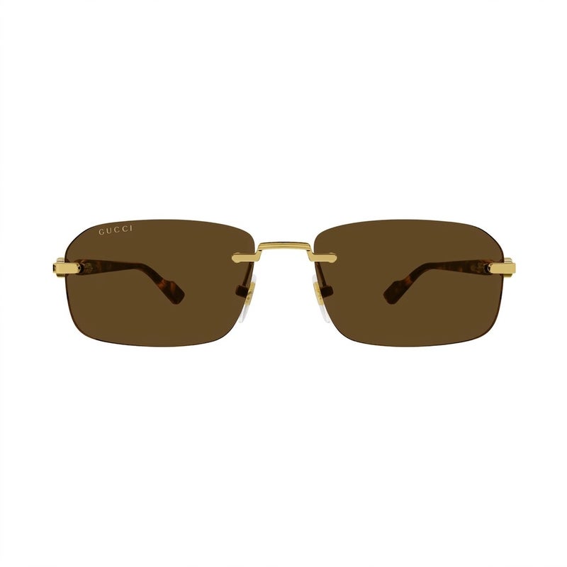 Gucci GG1221S 003 56 Rimless Rectangular Sunglasses for Unisex – Gold and Tortoise Metal Frame with Brown Tinted Lenses - Image 2