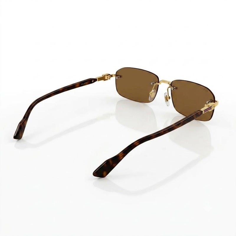Gucci GG1221S 003 56 Rimless Rectangular Sunglasses for Unisex – Gold and Tortoise Metal Frame with Brown Tinted Lenses - Image 3