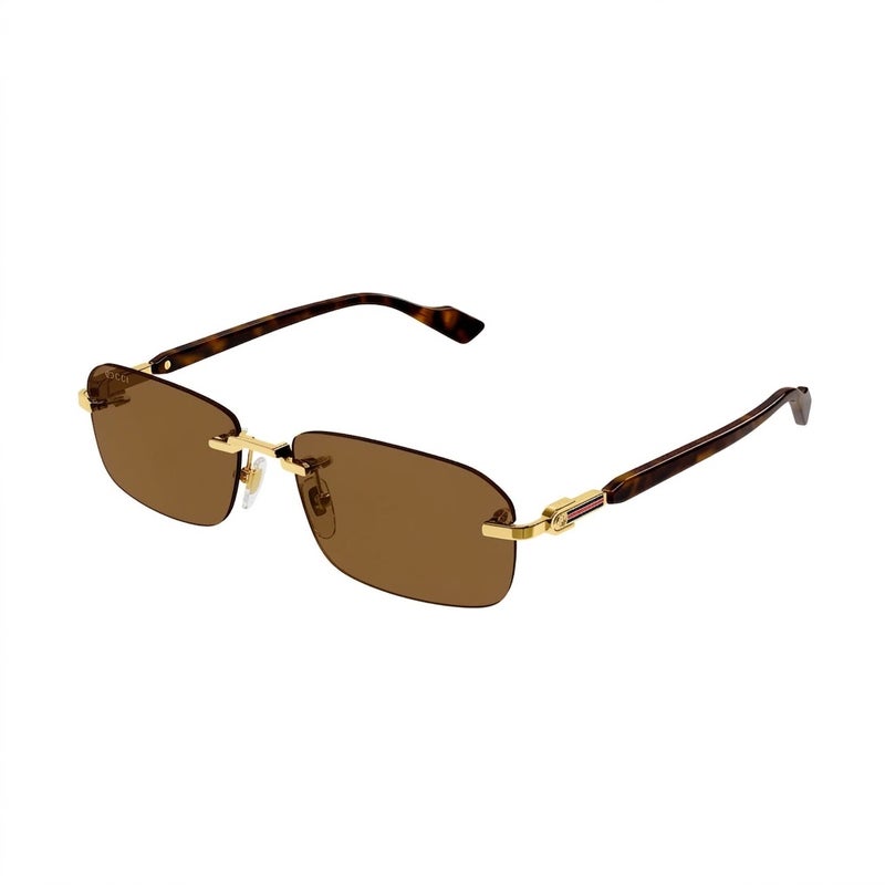 Gucci GG1221S 003 56 Rimless Rectangular Sunglasses for Unisex – Gold and Tortoise Metal Frame with Brown Tinted Lenses - Image 1