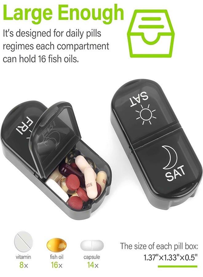Pill Organiser 7 Day, Weekly Pill Box 2 Times a Day for AM PM, Travel Tablet Organiser with 14 Large Compartments, for Vitamins Supplements Medication (Black) - Image 4