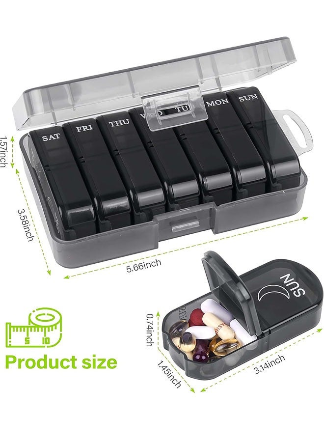 Pill Organiser 7 Day, Weekly Pill Box 2 Times a Day for AM PM, Travel Tablet Organiser with 14 Large Compartments, for Vitamins Supplements Medication (Black) - Image 3