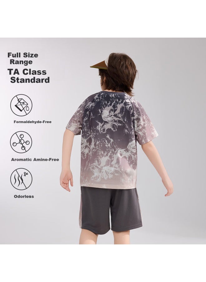 Ask Junior Kids Quick-dry Set Summer Youth Chinese Style Instant Cooling Short Sleeve T-shirt And Shorts Sports Two-piece Set - Image 4