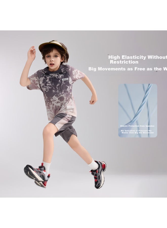 Ask Junior Kids Quick-dry Set Summer Youth Chinese Style Instant Cooling Short Sleeve T-shirt And Shorts Sports Two-piece Set - Image 5