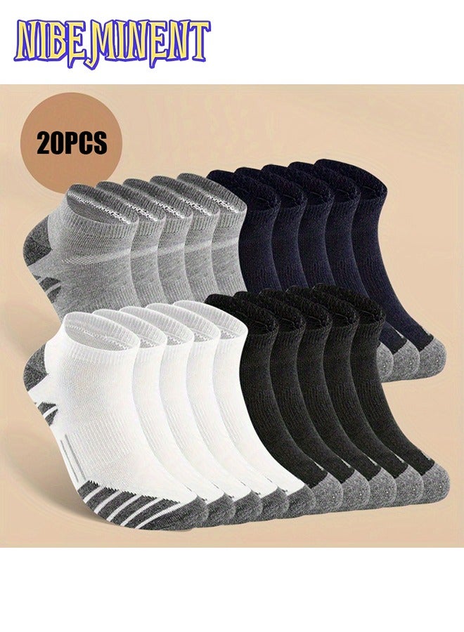 NIBEMINENT 10 Or 20 Pairs Of Men's Anti Odor & Sweat Absorption Low Cut Socks, Comfy & Breathable Socks, For Daily & Outdoor Wearing, All Seasons Wearing