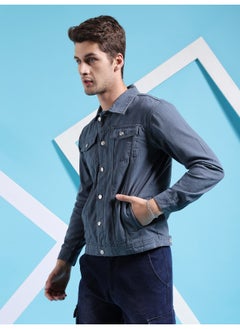 The Indian Garage Co Men Blue Slim Fit Cut N Sew Flap Pockets Drill Trucker Jacket  - Image 3