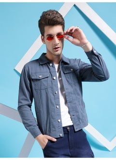 The Indian Garage Co Men Blue Slim Fit Cut N Sew Flap Pockets Drill Trucker Jacket  - Image 5