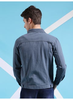 The Indian Garage Co Men Blue Slim Fit Cut N Sew Flap Pockets Drill Trucker Jacket  - Image 2