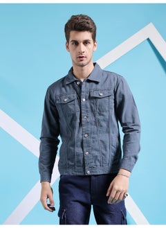 The Indian Garage Co Men Blue Slim Fit Cut N Sew Flap Pockets Drill Trucker Jacket  - Image 1