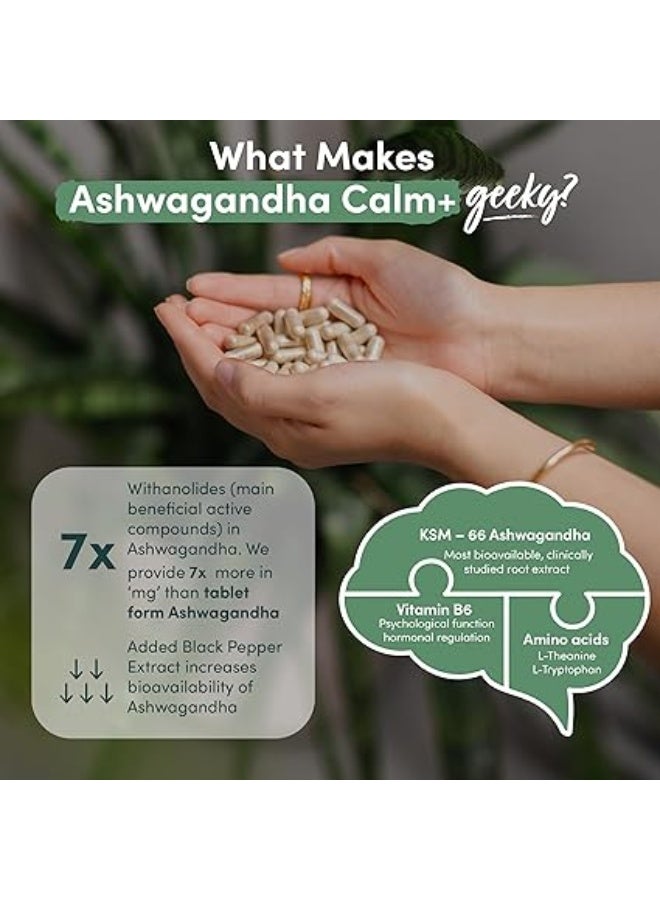 Nutrition Geeks مركب أشواغاندا KSM 66 - 3000 ملغ معزز بالأحماض الأمينية وفيتامين B6 (إمداد لمدة شهرين) - كبسولات أشواغاندا عالية القوة مع 250 ملغ من المستخلص (ليس حلوى أو مسحوق) - نباتي، مصنوع في المملكة المتحدة - Image 2