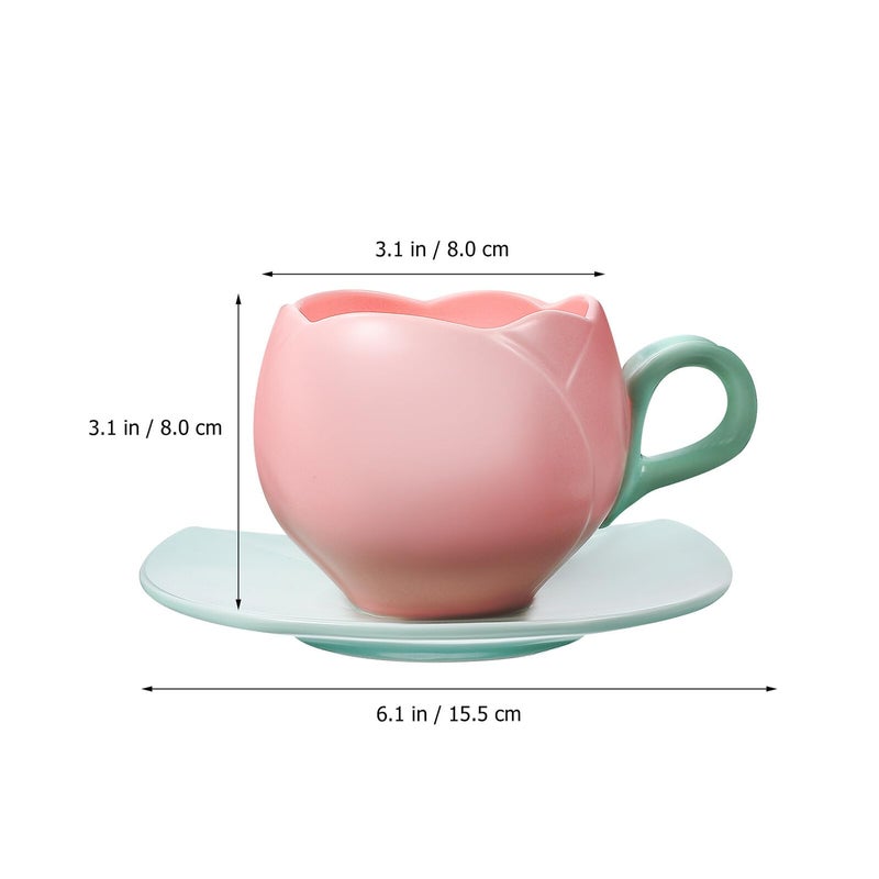 Pink Floral Ceramic Coffee Mug and Saucer Set with Coaster Retro Home Tea Cup - Image 3