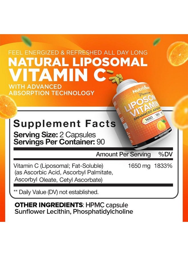 Nutrivein Nutrivein Premium Liposomal Vitamin C Supplement 1650mg - 180 Caps: High-Absorption Vitamin C Capsules for Whole-Body Defenses & Overall Well-Being - Image 2