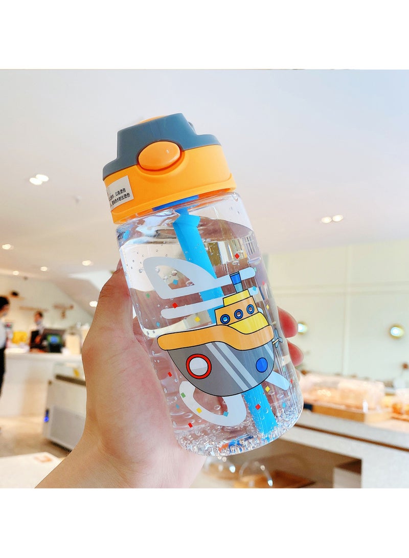 CMGTYYD Kids Water Bottle, 480ml Kids Drinking Water Bottle with Flip Straw, BPA-Free Water Bottle with Carry Handle and Easy Button, Leakproof Kids Water Bottle for School and Sports (Cruise Ship) - Image 1