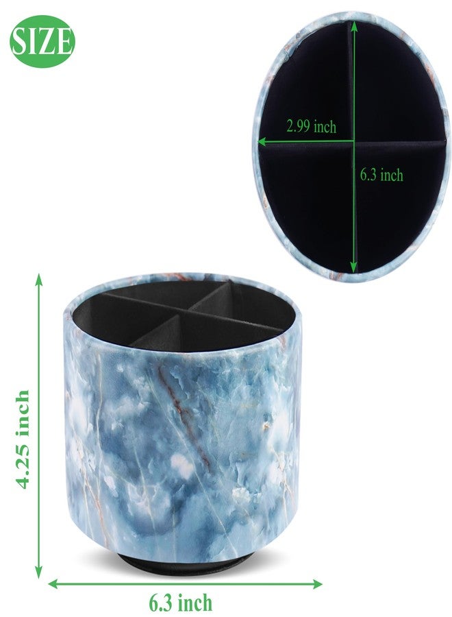 Haecsfl Round Leather Art Supply Organizer,Remote Control Holder,360-degree Rotating Pen Organizer with 4 Compartments(1-Marble Jade) - Image 2