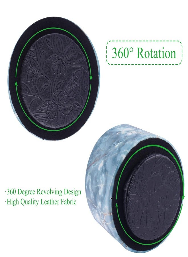 Haecsfl Round Leather Art Supply Organizer,Remote Control Holder,360-degree Rotating Pen Organizer with 4 Compartments(1-Marble Jade) - Image 4