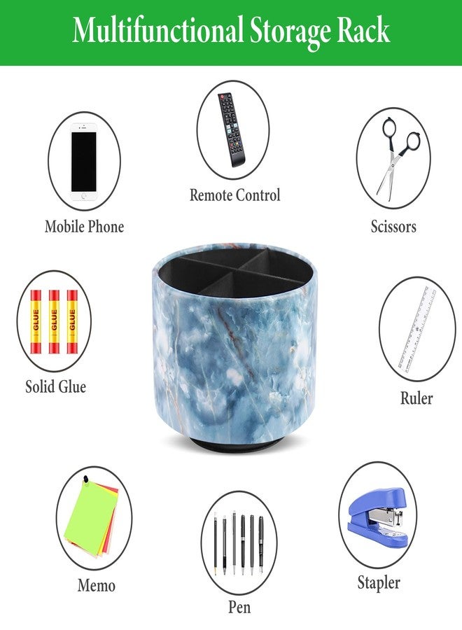 Haecsfl Round Leather Art Supply Organizer,Remote Control Holder,360-degree Rotating Pen Organizer with 4 Compartments(1-Marble Jade) - Image 5