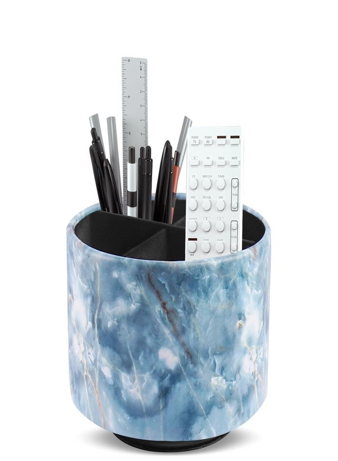 Haecsfl Round Leather Art Supply Organizer,Remote Control Holder,360-degree Rotating Pen Organizer with 4 Compartments(1-Marble Jade) - Image 1