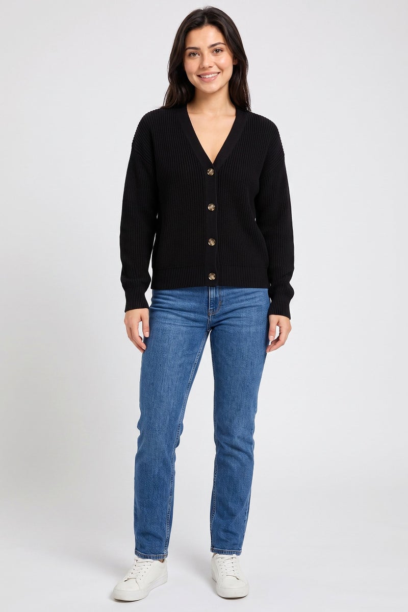 JJXX Women V Neck Knitted Cardigans, Black - Image 2
