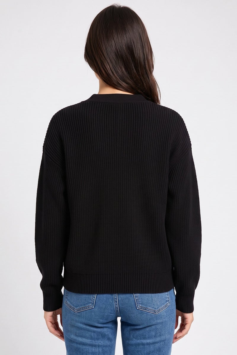 JJXX Women V Neck Knitted Cardigans, Black - Image 4