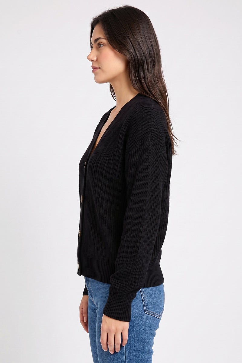 JJXX Women V Neck Knitted Cardigans, Black - Image 3