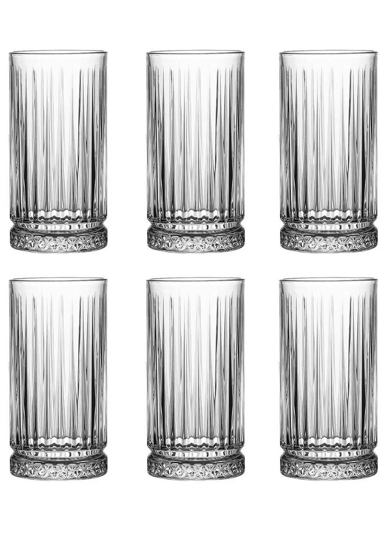 Glass Set, Set Of Six, Striped Carved Transparent Cup, Can Be Used For Drinking Water, Coffee, Tea, Juice, Milk, 460 Ml - Image 1