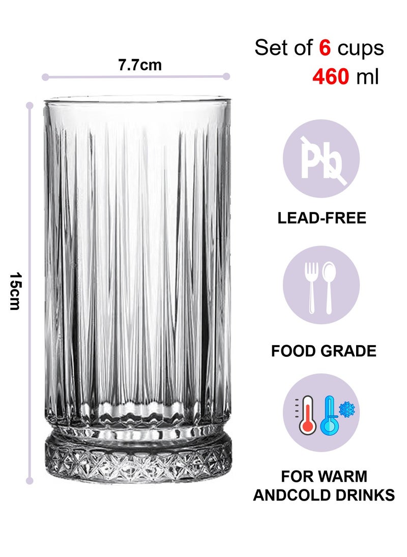 Glass Set, Set Of Six, Striped Carved Transparent Cup, Can Be Used For Drinking Water, Coffee, Tea, Juice, Milk, 460 Ml - Image 2